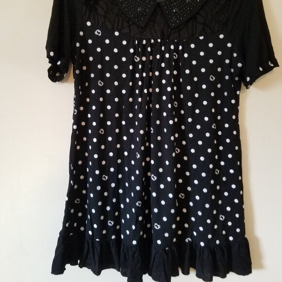 Black and white polka dot top sz XL - Picture 2 of 7